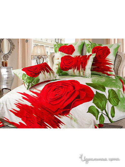 Комплект постельного белья евро Goldtex, цвет белый, красный, зеленый