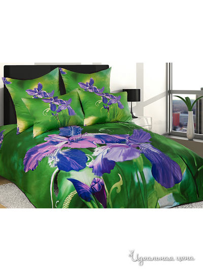 Комплект постельного белья евро Goldtex, цвет зеленый, фиолетовый