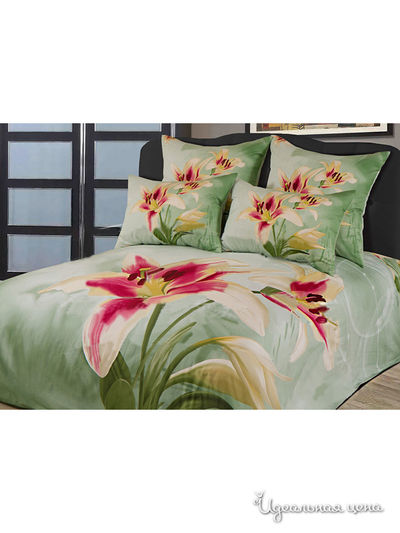 Комплект постельного белья евро Goldtex, цвет бежевый, зеленый