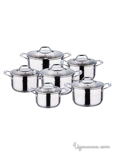 Набор кастрюль 12 предметов Wellberg, цвет металл