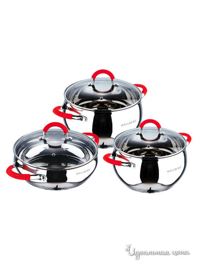 Набор кастрюль 6 предметов Wellberg, цвет Мультиколор