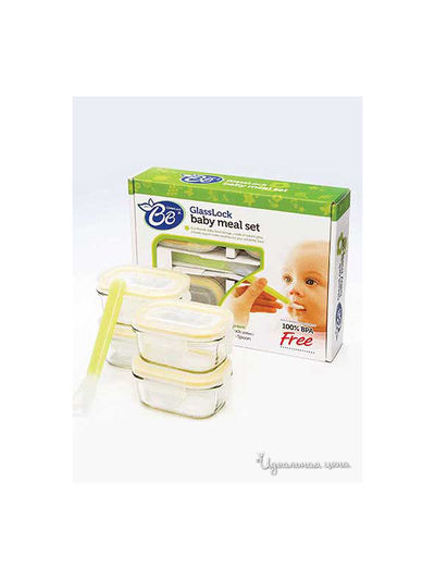 Набор прямоугольных контейнеров, 4 шт, 150 мл Glasslock, цвет blue/transparent