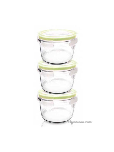 Набор круглых контейнеров, 3 шт, 165 мл Glasslock, цвет Прозрачный с желтым