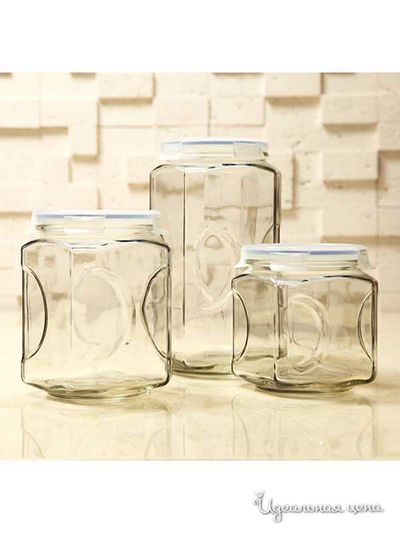 Набор контейнеров для сыпучих продуктов, 3 шт Glasslock, цвет blue/transparent