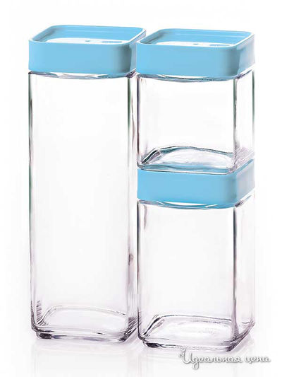 Набор контейнеров для сыпучих продуктов, 3 шт Glasslock, цвет blue/transparent