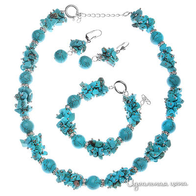 Комплект(бусы,браслет,серьги) Migura, цвет цвет бирюзовый,белый