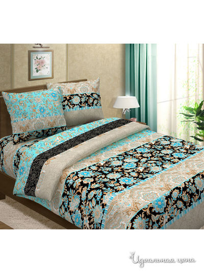 Комплект постельного белья, 2-спальный Традиция Текстиля, цвет бежевый, голубой