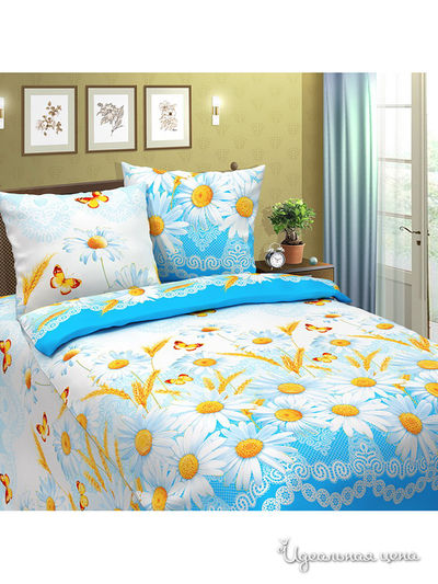 Комплект постельного белья двуспальный Традиция Текстиля, цвет голубой, белый