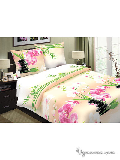 Комплект постельного белья евро Традиция Текстиля, цвет бежевый, розовый, зеленый