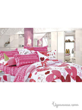 Комплект постельного белья 1,5-спальный Фаворит Текстиль "Влюбленные сердца", цвет красный, белый