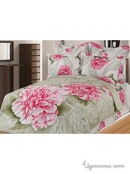 Комплект постельного белья Евро Goldtex, цвет зеленый, розовый