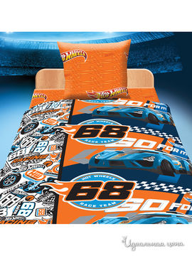 Комплект постельного белья 1,5-спальный ( 70*70 см) Непоседа "Гоночный клуб", цвет оранжевый, синий