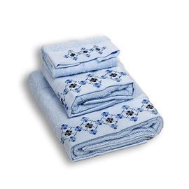 Комплект махровых полотенец из трех предметов хлопок голубой