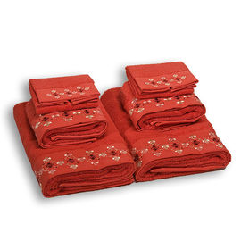 Комплект махровых полотенец из шести предметов хлопок красный