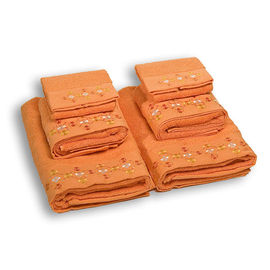 Комплект махровых полотенец из шести предметов хлопок оранжевый