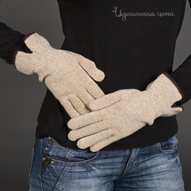 Перчатки женские вязаные с контрастной отделкой, бежевые