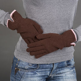 Перчатки женские вязаные с контрастной отделкой, коричневые