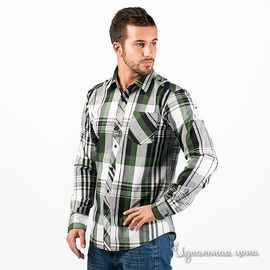 Мужская рубашка, белая с черными и зелеными полосами