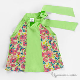 Блузка "Хлоя" зеленая с бантом для девочки, рост 98-134 см