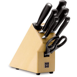 Набор кухонных ножей 5 шт. + кухонные ножницы + мусат на подставке Grand Prix