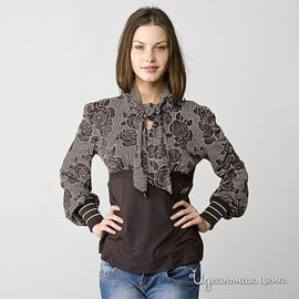Блуза MyF комбинированная, коричневая