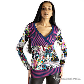 Блуза трикотажная Bambolita комбинированная с принтом, фиолетовая