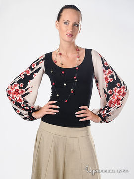 Блуза Adzhedo женская, цвет черный / бежевый / принт цветы
