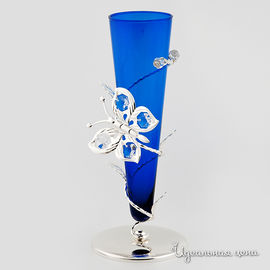 Ваза с бабочкой Svarovski Crystal, цвет серебро/ синий, 24 см