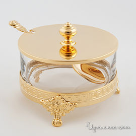 Сахарница с ложкой Swarovski Crystal, цвет золото, диаметр 10,5 см