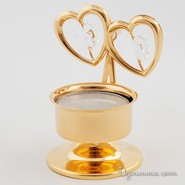 Подсвечник с сердцами Swarovski Crystal, цвет золото, 10 см