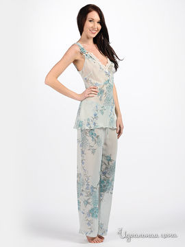 Пижама Charoi "DALIA" женская, цвет светло-голубой / принт цветы