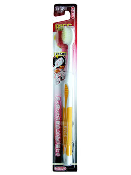 Зубная щетка с комбинированным прямым срезом ворса и прорезиненной ручкой, жёсткая, EBISU