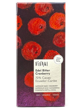 Превосходный темный шоколад "70% какао с клюквой", 100 г, Vivavi