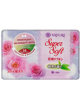 Ежедневные гигиенические прокладки с ароматом зеленого чая Super Soft, 36 шт, TM Sayuri