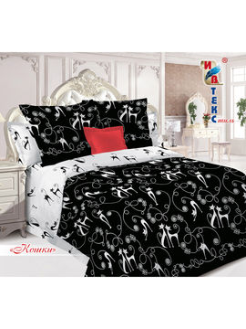 Комплект постельного белья, 2-спальный ИВТЕКстиль, цвет белый, черный