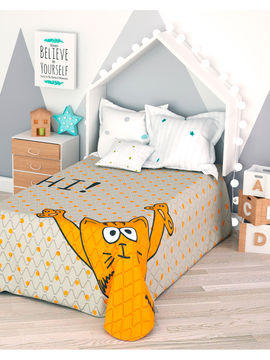 Покрывало стеганое "Апельсиновый кот", 1,5-спальное Сирень, цвет мультиколор