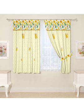 Комплект штор для кухни "Нарциссы и бабочки", штора 2 шт, подхват 2 шт Сирень, цвет желтый