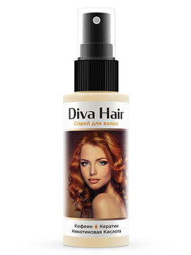 Спрей для укрепления и роста волос с кофеином и никотиновой кислотой, 100 мл, Diva Hair