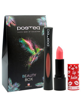 Подарочный набор: блеск-бальзам Sexy lips, лаковый блеск для губ Отражение, POETEQ, цвет розово-коралловый, розовое дерево