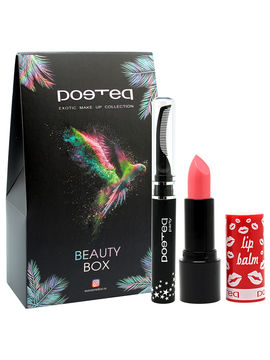 Подарочный набор: блеск-бальзам Sexy lips, тушь для роста ресниц гелевая, POETEQ, цвет розово-коралловый, бесцветный