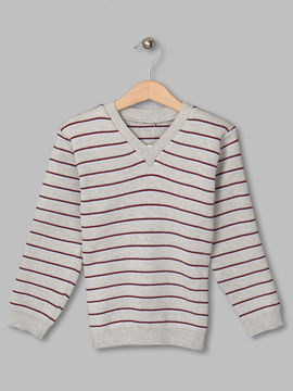 Пуловер Trikoland для мальчика, цвет серый с бордово-голубой полоской