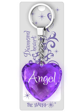 Брелок Диамантовое сердце с надписью:"Angel" Be Happy, цвет фиолетовый