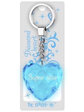 Брелок Диамантовое сердце с надписью:"Super star" Be Happy, цвет голубой
