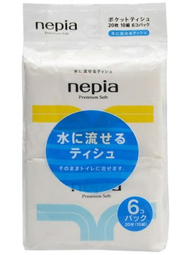 Носовые платки бумажные двухслойные (водорастворимые) Premium Soft, 10 шт в упаковке, упаковка 6 шт, NEPIA