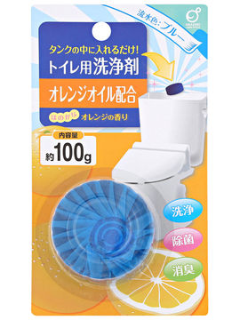 Очищающая и дезодорирующая таблетка для бачка унитаза, окрашивающая воду в голубой цвет с ароматом апельсина, 100 г, Okazaki