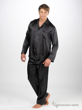 Пижама Charoi мужская, цвет черно-синий / принт полоска
