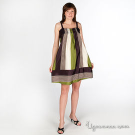 Платье V-mum женское, цвет кремовый / зеленый / коричневый