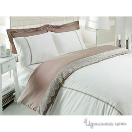 Комплект постельного белья Issimo "LINN", цвет белый / коричневый, евро