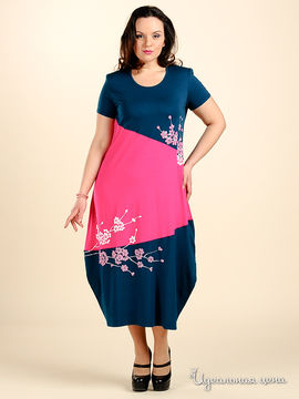 Платье Наталья Новикова женское, цвет темно-бирюзовый / розовый