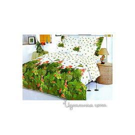 Комплект постельного белья Letto&Levele, цвет зеленый / белый, евро
